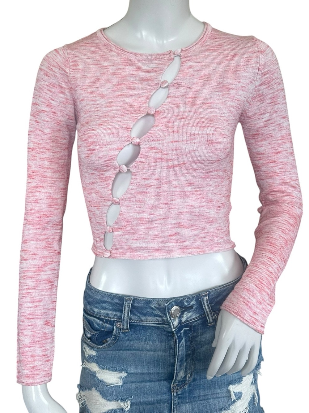 Revolve Superdown Kai Pink Heathered Asymmetrical Button Cutout Sweater Small